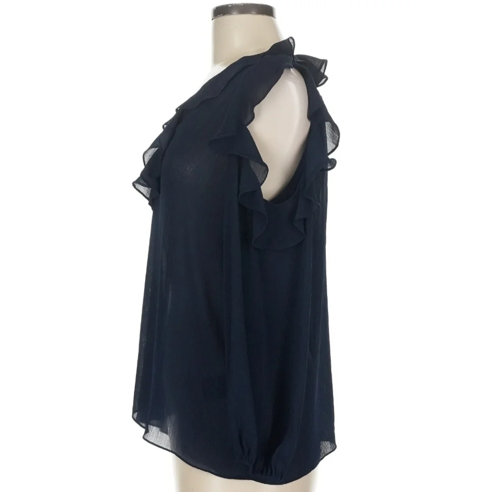 Alice + Olivia Deep Navy Blue Ruffled Dress Blouse M